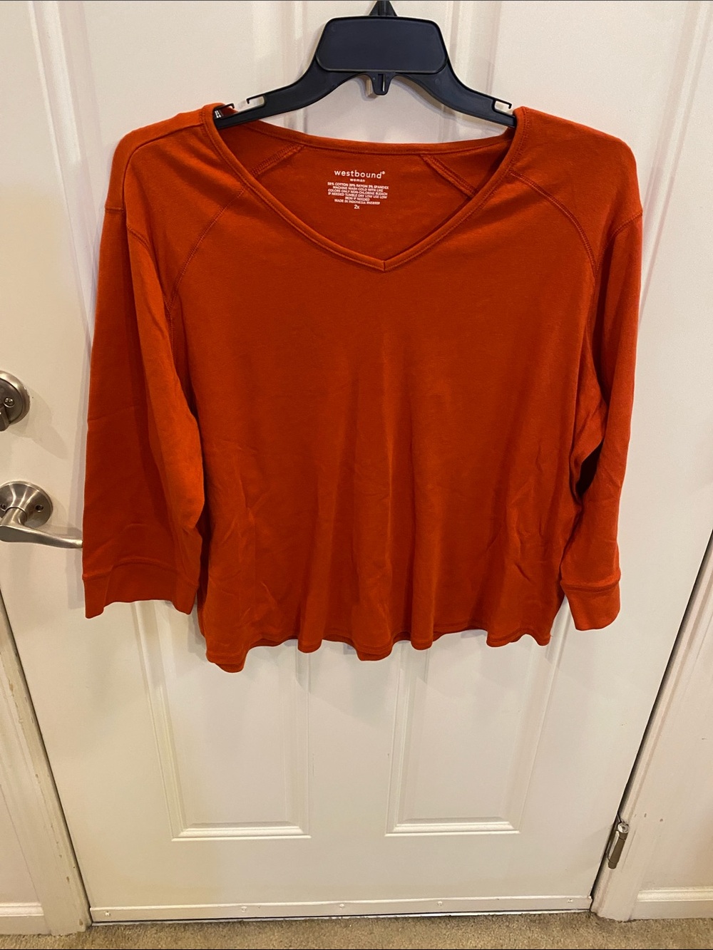 Westbound Rust Orange V-Neck 3/4 Sleeve Pullover